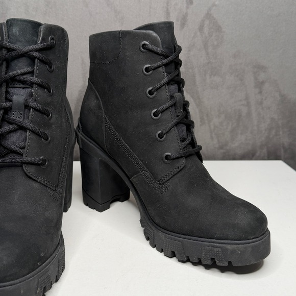 Timberland Boots Womens Sz 8.5 Lana Point Black Nubuck Lace Up Block Heel - Picture 6 of 12